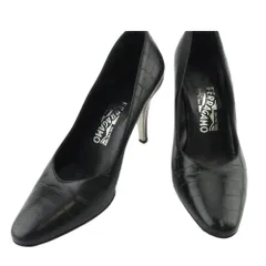 【最大30％OFF】サルヴァトーレフェラガモ Salvatore Ferragamo パンプス クロコ調 ♯6C ハイヒール ブラック シルバー レディース 中古
