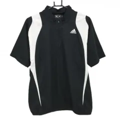 【超美品】アディダス 半袖ブルゾン 黒×白 ハーフジップ ロゴ 後ろ3ライン メンズ L/G ゴルフウェア adidas