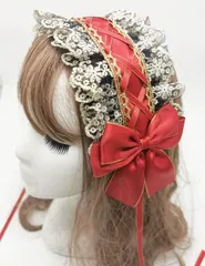 【sale】ゴスロリ ヘッドドレス ロリータ カチューシャ レース リボン コスプレ ヘアアクセサリ(ワインレッドwine-red)　b-135
