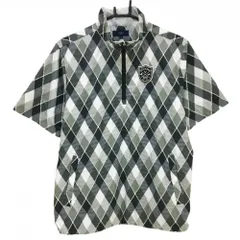 【超美品】キャロウェイ 半袖ブルゾン 白×グレー ダイヤ総柄 ハーフジップ 裏地メッシュ メンズ M ゴルフウェア Callaway