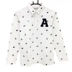 アディダス 長袖ポロシャツ 白×ネイビー 総柄 レディース L/G ゴルフウェア adidas