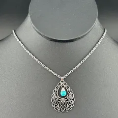 【新品】アクセサリー ネックレス ターコイズ 花柄 ヴィンテージアクセサリー シルバー カラー◆