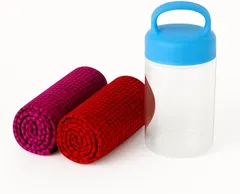 ＯＷＮ ＣＯＬＯＲＳ OWN COLORS 冷感メッシュタオル 2枚セット 吸水速乾 吸汗 スポーツ・温泉・旅行・ジム・サウナ後にも使える 通気メッシュ構造 軽量ボトル付き 未使用品 (フレッシュギフト／赤,  30x100cm)