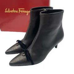 未使用 Salvatore Ferragamo サルヴァトー フェラガモ ブーツ ショート 靴 レザー ロゴ総柄 ブラック サイズ6