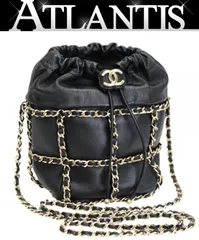 美品 シャネル CHANEL チェーンバケットバッグ ミニ巾着 ショルダーバッグ ラム 黒 G金具 30番台 AS2314 【72906】のサムネイル