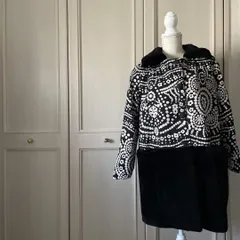 【東あずま店　併売品】　＠ ファー 花柄 コート ジャケット 可愛い 高級 百貨店 毛皮 ロング　Lサイズ 40 11号　 お呼ばれ　デート　オフィスカジュアル　食事会　可愛い　お出かけ　上品