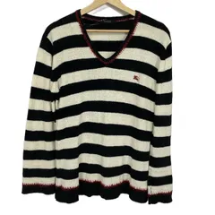 Burberry Black Label(バーバリーブラックレーベル) 長袖セーター サイズ3 L メンズ - 黒×白×レッド Vネック/ボーダー