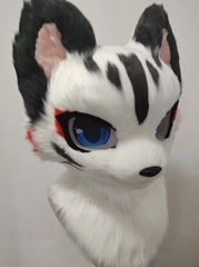 着ぐるみヘッド 猫 口開け 白 全頭ヘッド ケモノ マスク ファースーツ