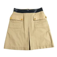 TORY BURCH　トリーバーチ スカート 台形  ミニ ショート　サイズ 4　コットン　麻　牛革　ベージュ　レディース　J1826のサムネイル