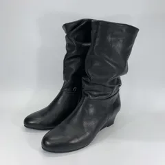 美品◯ KATHARINE HAMNETT キャサリンハムネット ミドルブーツ レザー ブラック サイドジップ ウェッジソール 22.5 黒 プレーントゥ