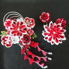 つまみ細工の髪飾りセット/赤系/成人式/結婚式/七五三
