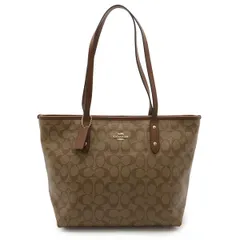COACH コーチ シグネチャー トートバッグ ショルダーバッグ セミショルダー 肩掛け PVC レザー ベージュ ブラウン 茶 ゴールド金具 F58292