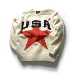 【新品】 SUNNY SPORTS ／ サニースポーツ　厚手 メリノウール ローゲージ クルーネック ニット ペルー製 セーター USA柄 ワンスター ｜ 秋冬