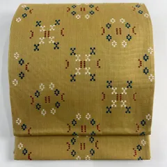 【在庫一掃】 袋帯 秀品 幾何学模様 黄土色 六通 正絹 【中古】