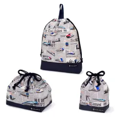 COLORFUL CANDY STYLE 新品  入園入学シリーズ 巾着3点セット 撥水ノーアイロン （体操服袋・お弁当袋・コップ袋）新幹線と鉄道ワールド・グレー
