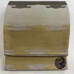 【在庫一掃】 袋帯 美品 秀品 幾何学模様 ワンポイント柄 箔 ベージュ 六通 正絹 【中古】