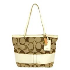 COACH(コーチ) トートバッグ シグネチャーストライプリバーシブルトート 10124 カーキ×アイボリー レザー
