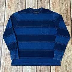 BEAMS PLUS ビームスプラス ストライプ ロングスリーブ Tシャツ Indigo カラー L サイズ