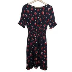 Kate spade(ケイトスペード) ワンピース サイズM レディース - ネイビー×レッド×マルチ クルーネック/半袖/ひざ丈/花柄/ウエストゴム