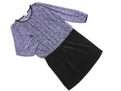 MICHEL KLEIN ミッシェルクラン ベロア ドッキング ワンピース size38/黒ｘ青 ◇■ レディース