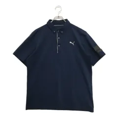 中古 メンズ プーマ PUMA 半袖ポロシャツ XXL ネイビー ストレッチ ボタンダウン
