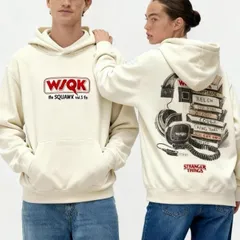 公式 Netflex 「ストレンジャーシングス 」 WSQKラジオ 両面プリント 裏起毛 パーカー フーディ 男女兼用 XS--2XL