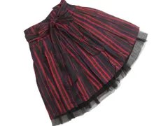 DOUBLE STANDARD CLOTHING ダブルスタンダードクロージング チュール ストライプ ウエストリボン スカート 赤ｘ黒 ◇■ レディース