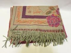 VALENTINO GARAVANI ヴァレンティノガラバーニ ストール バラ柄 グリーン フリンジ付き