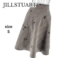 JILL STUART ジルスチュアート チェックビジュースカート グレー S チェック柄 ビーズ フラワー ビジュー レディース フレア ロング丈