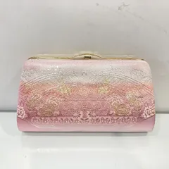 和装バッグ 金襴 ピンク系 振袖用 パーティーバッグ 桜 花柄 チェーン付き 和装小物　[管理No.：S11384_H2_60]