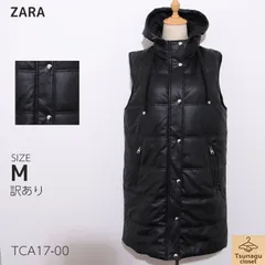 訳あり ZARA ザラ ジャケット・アウター ダウンベスト 袖なし フード付き キルティング ジップアップ カジュアル 　ブラック　 【TCA17-00】 送料無料　古着　レディース