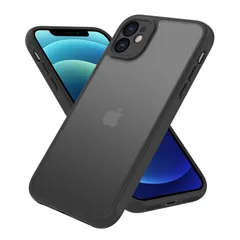 【数量限定】iPhone12 ケース マット 半透明 スマホケース iphone 12 カバー 耐衝撃 指紋防止 ストラップホール付き 米軍MIL規格 黄変防止 6.1インチ 対応 (ブラック iPhone12)