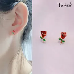 Terse ミニレッド薔薇 モチーフ　ピアス　日常使いしやすい上品なデザインはギフトにもぴったり 小さいサイズ顔まわりを華やかに演出します  どんなスタイルにも合わせやすく、ギフト、デイリー、お出かけなど、マルチなシーンで活躍　 14KGP  sp0209a