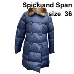 ◆■ スピックアンドスパン Spick and Span ダウンコート ネイビー系 ダウン90％ ラビットファー 36 S 7号 レディース B5Y051のサムネイル