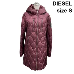 ■ ディーゼル DIESEL ダウンコート 長袖 フード付き ジップアップ ワインレッド ダウン90% XS 7 レディース B5Y059