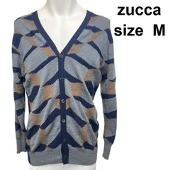 ■ ズッカ zucca カーディガン 幾何学模様 ネイビー ベージュ 毛 M メンズ S5Y354