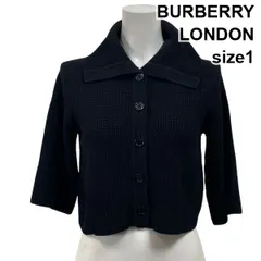 ◇ バーバリーロンドン BURBERRY LONDON ニットカーディガン 七分袖 クロップド丈 ワッフル 黒 綿混 1 XS～S 5～7号 レディース S5Y349