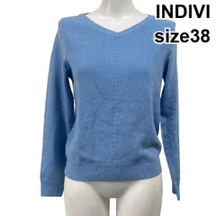 ◆ インディヴィ INDIVI Vネックセーター ニット 長袖 リブ編み ラメ ライトブルー 水色 毛混 38 レディース S5Y365