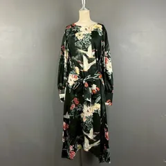 ZARA BASIC ザラベーシック ザラ 長袖 ワンピース 花柄 鳥柄 総柄 サイドスリット ウエストリボン レディース