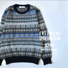 FREEMANS SPORTING CLUB / gim製 ブリティッシュウール フェアアイル 総柄 クルーネックニット