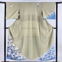 【在庫一掃】 付下げ 身丈151cm 裄丈62.5cm S 袷 草花 刺繍 金彩 ベージュ 正絹 秀品 【中古】