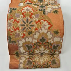 【在庫一掃】 袋帯 秀品 草花 金銀糸 オレンジ 六通 正絹 【中古】