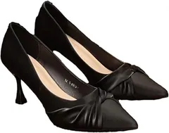 ReiLuana パンプス レディース 5cmヒール ポインテッドトゥ ツイスト 歩きやすい 通勤 結婚式 おしゃれ 美脚 人気 可愛い お洒落 かっこいい ミドル フォーマル 綺麗め 華やか セクシー 足元 防止 (ブラック,  23.5 cm)