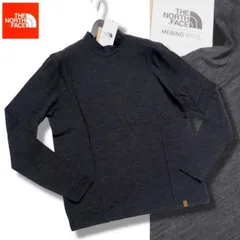 新品正規 ノースフェイス 海外限定 MERINO WOOL モックネック ロングTシャツ メンズXLブラック(BLK)