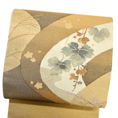 小紋　芥子色　楓　リーフ模様　着物　123b p ms 袋帯 金通し 綴れ織 リーフ模様 楓 萩 着物 123b p ms - メルカリ