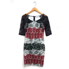 リナシメント RINASCIMENTO レースワンピース ドレス タイト 7分袖 ロング キルティング S ホワイト 白 ブラック 黒 /FT33