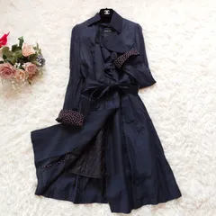 インゲボルグ　INGEBORG　フリル　スプリングコート　トレンチコート　ライナー　キルティング　中綿　ドット柄　ベルト　リボン　美シルエット　Aライン　キュプラ　リネン　麻　ブラック　黒