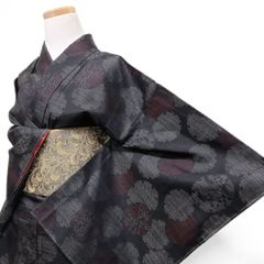 小紋 身丈169 裄69 ダークトーン リーフ 木の葉文様 着物 051b - メルカリ