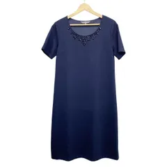 LAURAASHLEY(ローラアシュレイ) ワンピース サイズ11 M レディース美品  - ダークネイビー クルーネック/半袖/ひざ丈/ビジュー