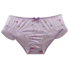 【新品】 [Fuwannoro] ショーツ 可愛い 学生 パンティー 女性用 かわいい猫柄レディースショーツ, フリル付き, 紫, リボン&パール装飾, サテン生地, ロリータ下着 塩系少女 ローライズ 萌えデザイン り柔らか 透気快適,LL,50628S
